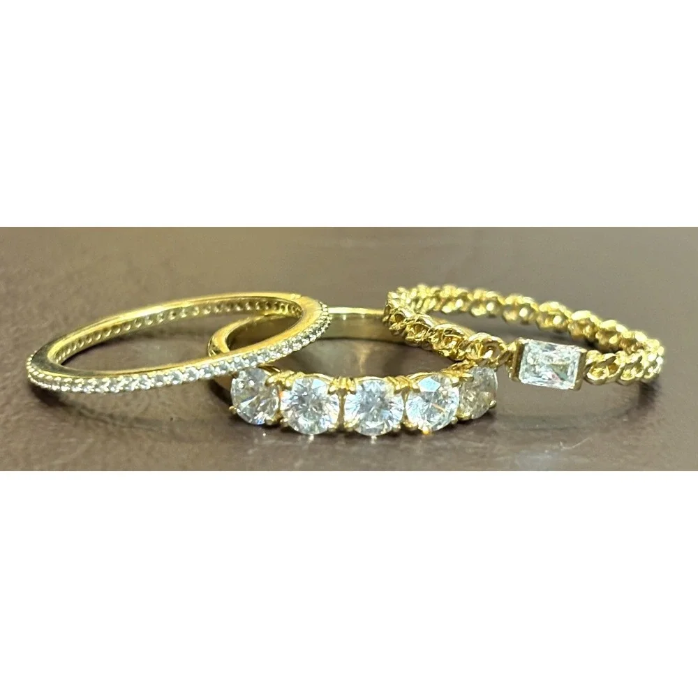 Set Of 3 Cubic Zirconia CZ  Gold Plated Stackable Rings Jewelry Size 7.75-8